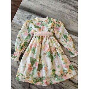 VTG Cinderella Floral Girls Dress Long Sleeve Lace Trim Party‎ Dress Size 6X